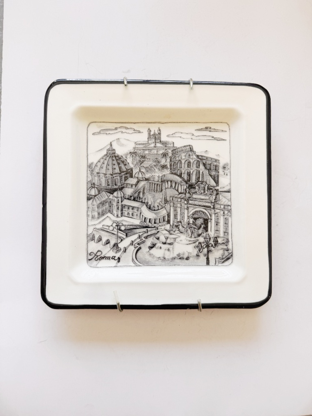 7" Vintage Italian Souvenir Plate Rome Italy Landmarks Square Tray Wall Art